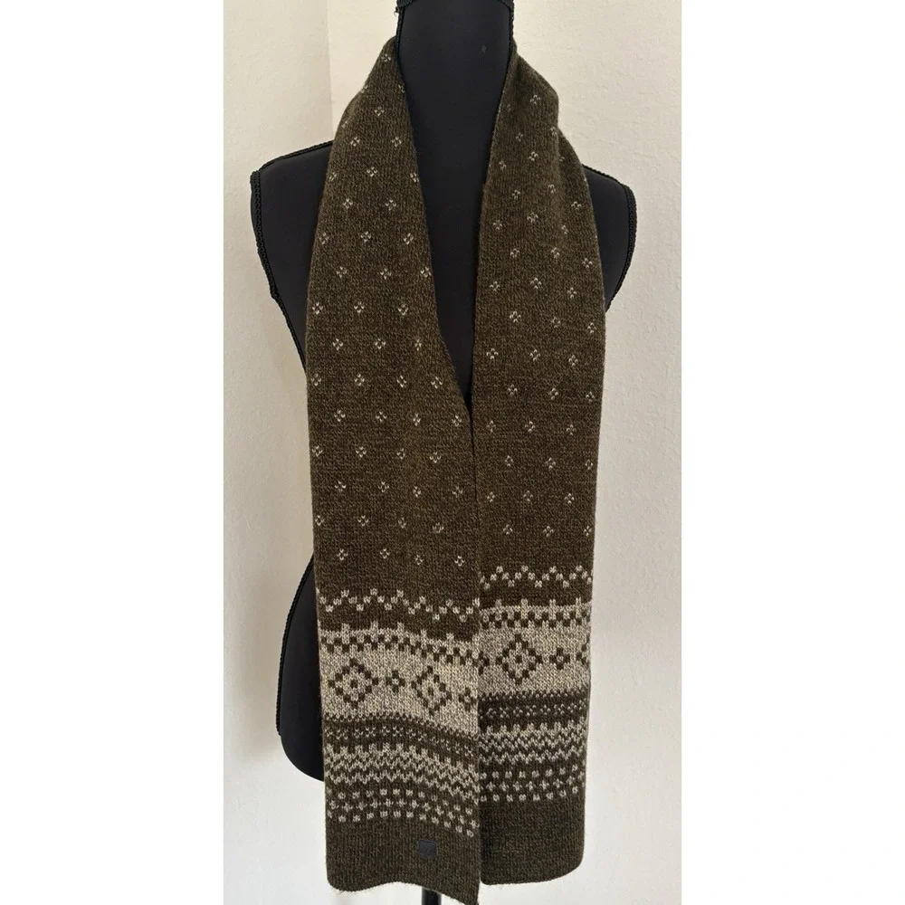 ThirtyTwo Snowboarding Scarf Fair Isle Olive Green Wool Blend Scandi Ski‎ Lodge